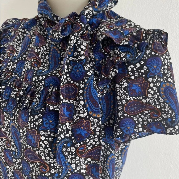 Sandro Paris 100% silk blouse. Blue floral paisley in size S. - Picture 5 of 7